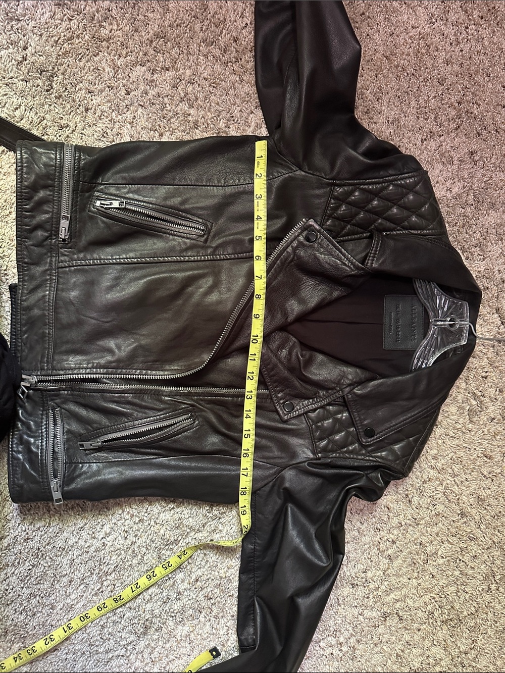 NEW ALL SAINTS LEATHER JACKET WITH QUILTED SHOULDERS AND BLACK HARDWARE!! - Picture 8 of 9